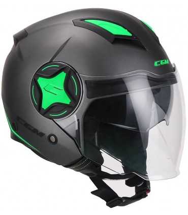 Casco jet Cgm ILLINOIS Sport nero verde opaco