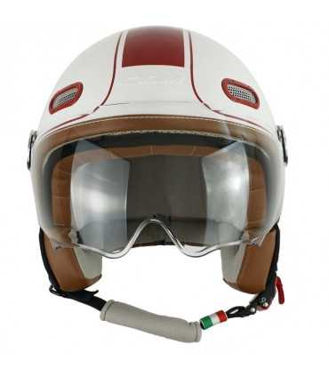 Casco jet Cgm Globo vintage bianco bordeaux visiera corta