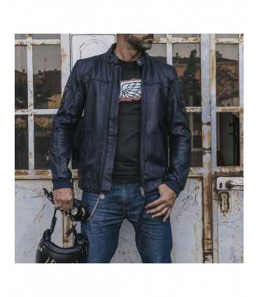 Veste en cuir moto Holy Freedom Due dark bleu