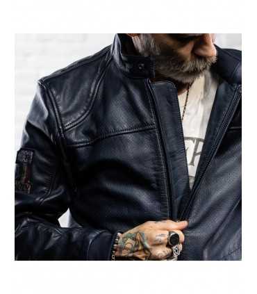 Veste en cuir moto Holy Freedom Due dark bleu