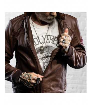 Veste en cuir moto Holy Freedom Due marron