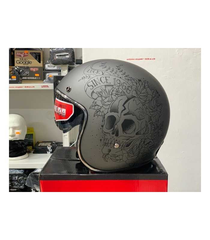 Casque Jet Vintage MT Casques Le Mans SV 2 Skull & Roses A2 Gris