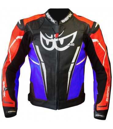 Giacca in pelle moto Berik 2.0 LJ nero rosso blu