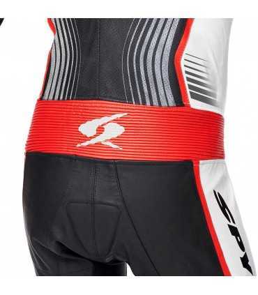 Combinaison moto en cuir Kanguro Spyke Aragon race blanc rouge