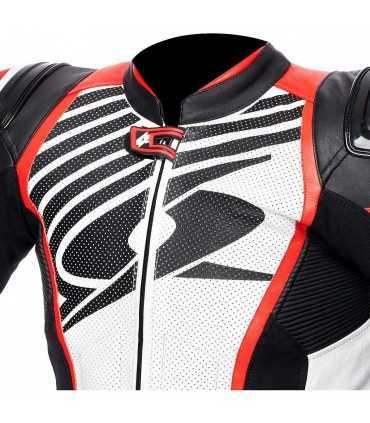 Combinaison moto en cuir Kanguro Spyke Aragon race blanc rouge