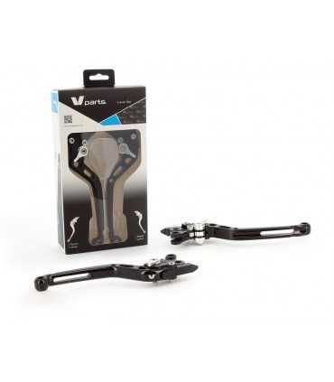 V-PARTS Leviers Standard 175mm CNC Noir/Aluminium Vis avec Adaptateurs par Paire Ducati Hypermotard 1100 (2006-12)