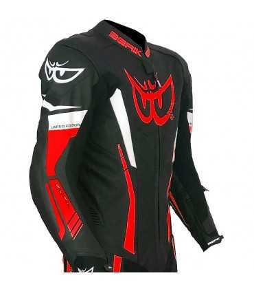 LEATHER SUIT BERIK LS black red fluo