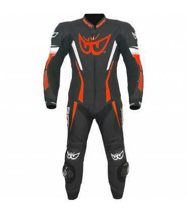 LEATHER SUIT BERIK LS black red fluo