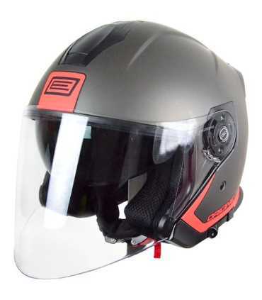 Casque jet ORIGINE PALIO Flow titan rouge fluo