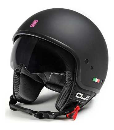 Casco jet Oj Foglia nero opaco pink