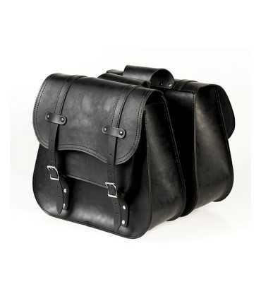 LEDRIE, REINFORCED RIGID LEATHER SADDLEBAG SET. THROW-OVER