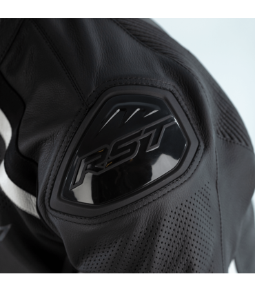 RST Sabre airbag leather jacket black white