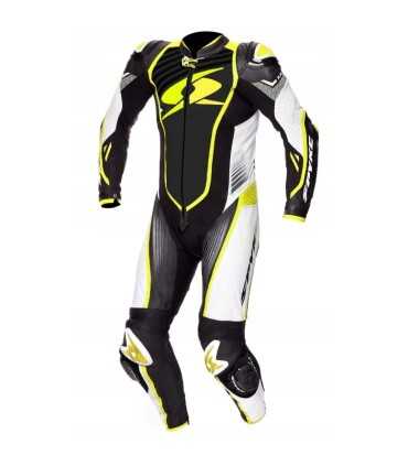 Combinaison moto en cuir Kanguro Spyke Aragon race blanc jaune