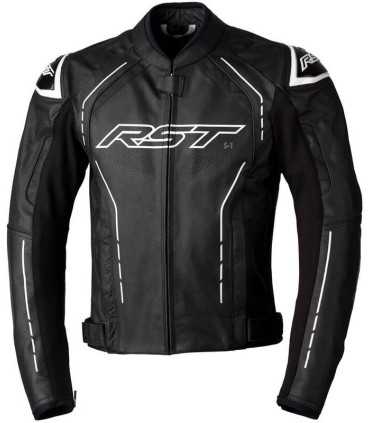 RST S1 leather motorcycle jacket black white