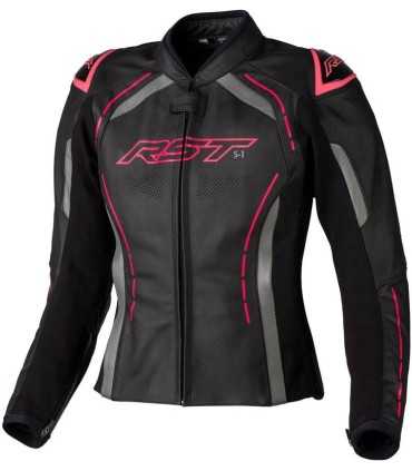 RST S1 motorcycle lady jacket leather black pink