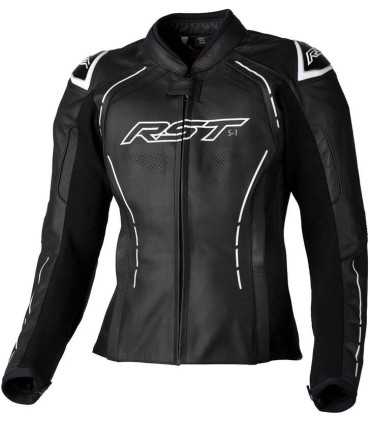 Veste femme en cuir RST S1 noir blanc