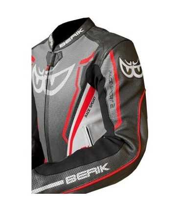 Giacca in pelle moto Berik LJ-181334C grigia rossa