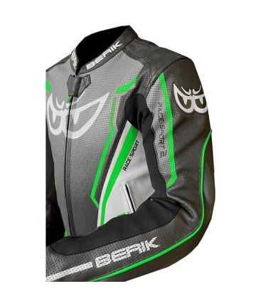 Giacca in pelle moto Berik LJ-181334C grigia verde