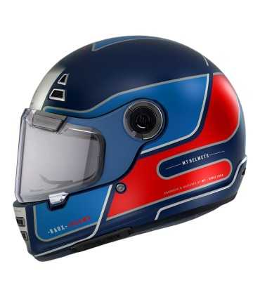 Casque retro MT Helmets Jarama Baux D7 bleu rouge matt