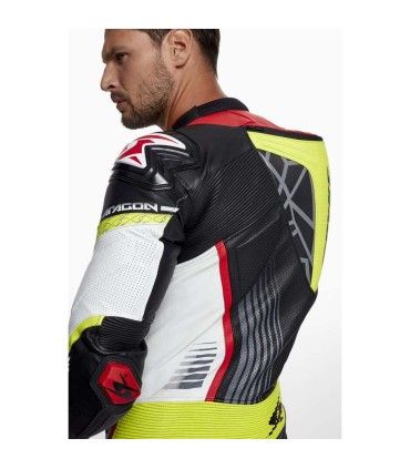 Leather suit Kangaroo Spyke Aragon race black red fluo