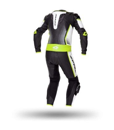 Combinaison moto en cuir Kanguro Spyke Aragon race blanc jaune