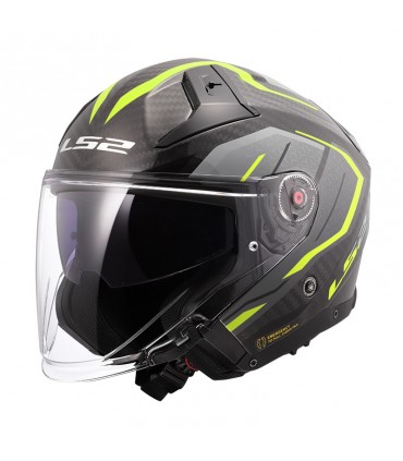 Casco jet LS2 OF603 Infinity 2 Carbon Urus giallo