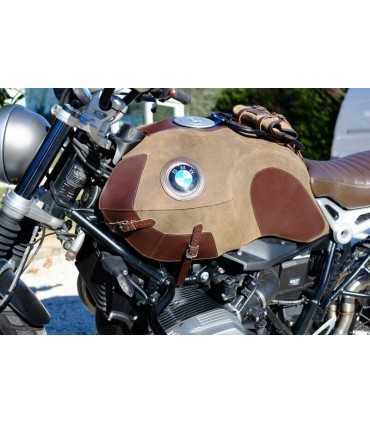 Unit Garage BMW R NINE-T Cover In Leather Crust Tank With Black Rack MOSS GREY/BROWN