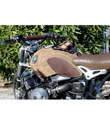 UNIT GARAGE BMW R-NINE-T TANKDECKELIO IN KRUSTE DI CUOIO MIT TASCHENHALTERI MOSS GRAU/MARRONE